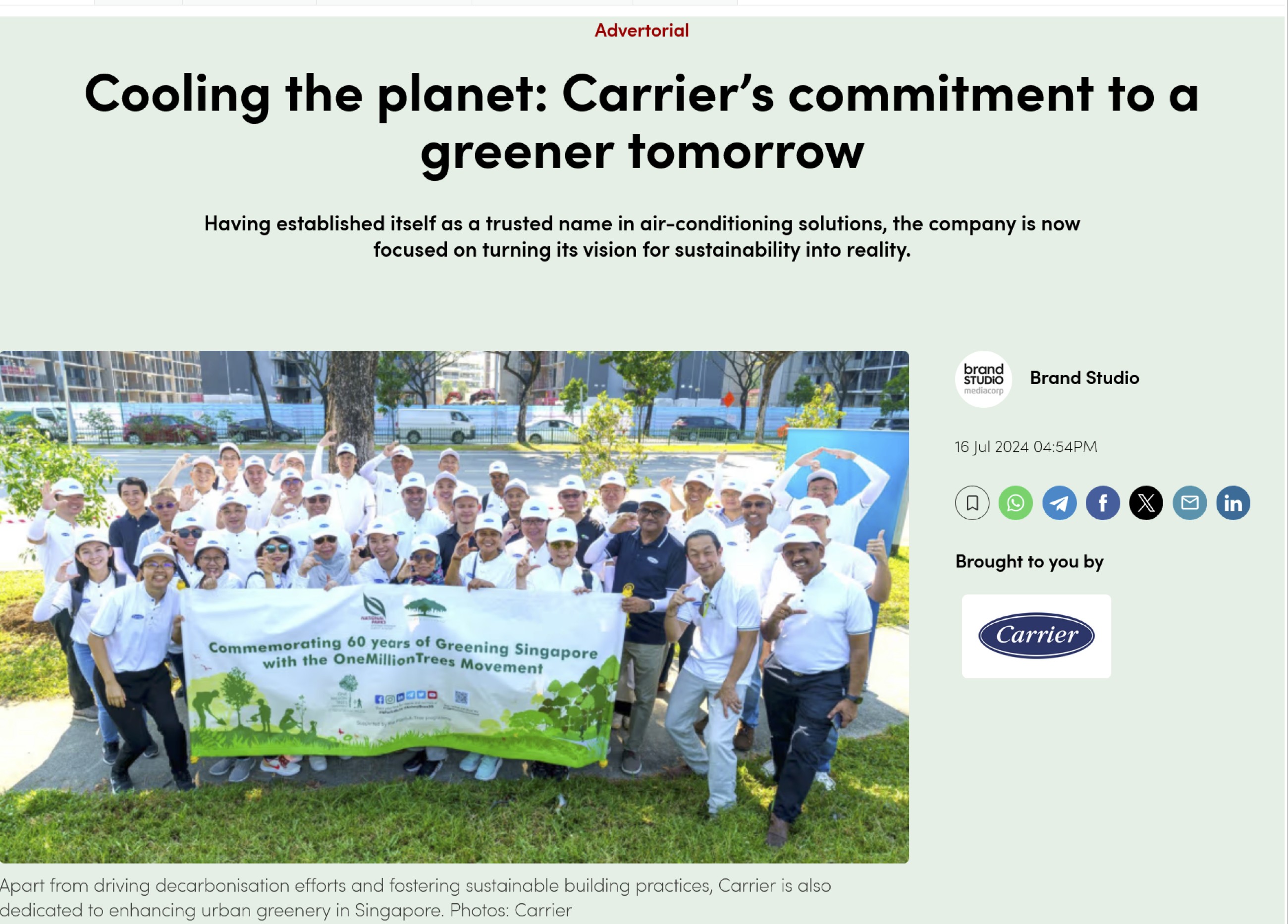 Carrier sustainability, cooling the planet